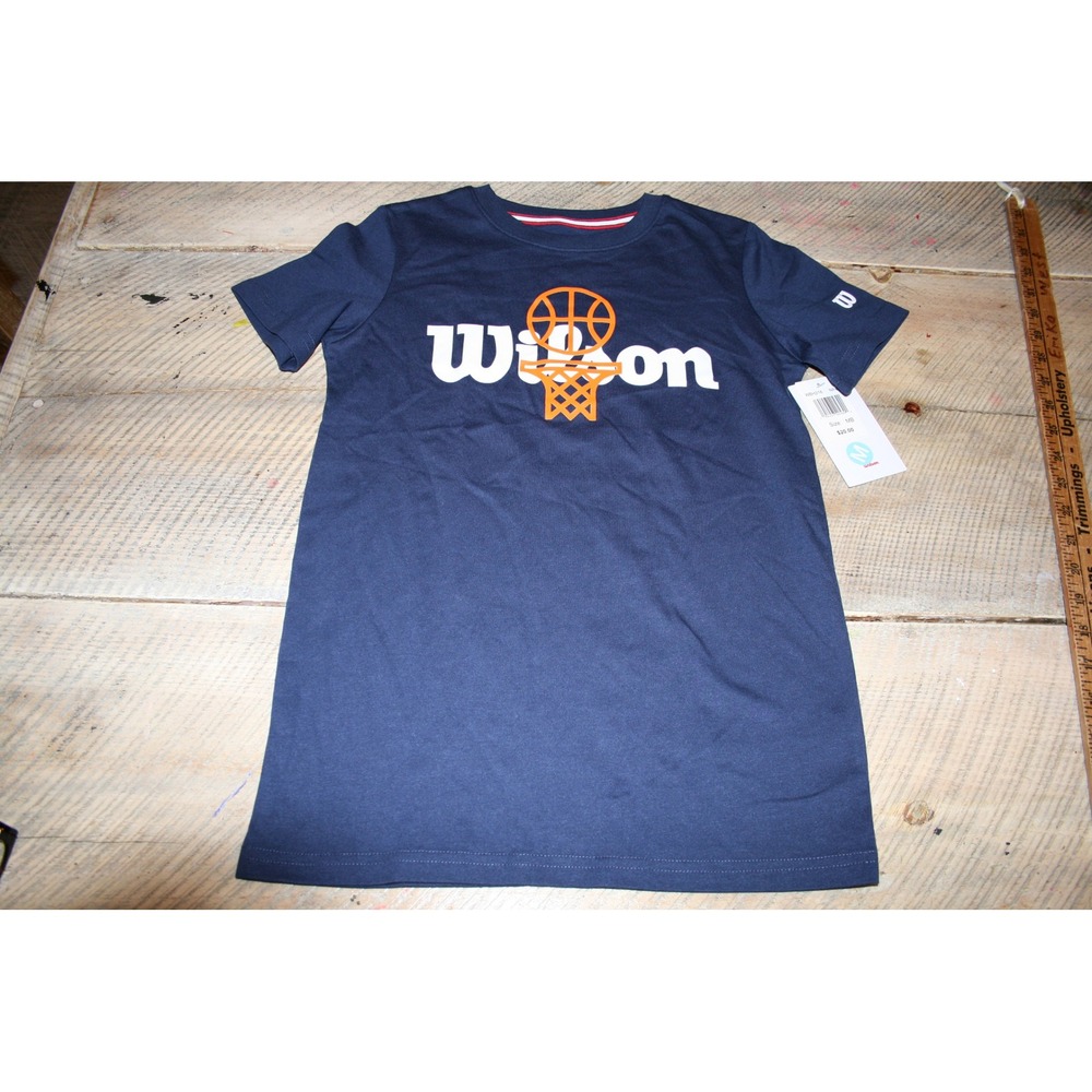 Wilson Basketball Graphic Tee Kids Medium Navy Blue‎ NEW Short Sleeve Shirt